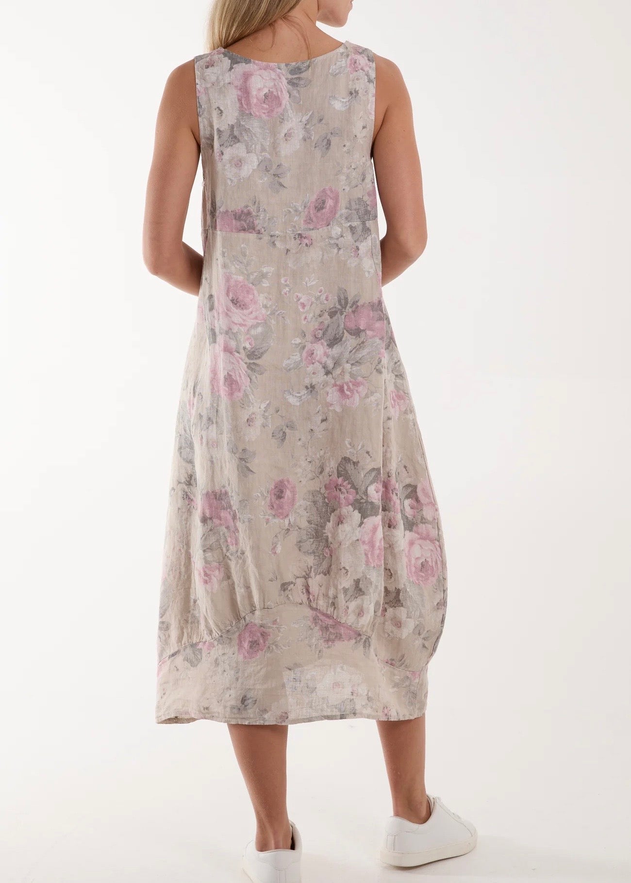Sands - Linen Roses Tunic Dress / Beige