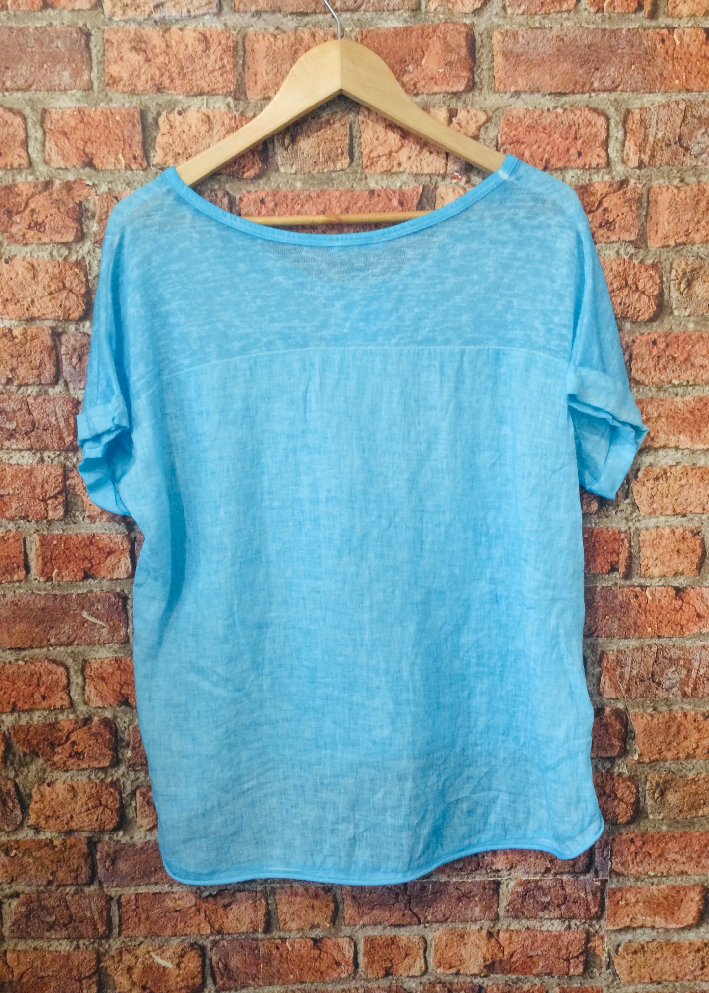 Sands - Linen T-Shirt with Jersey Back / Turquoise