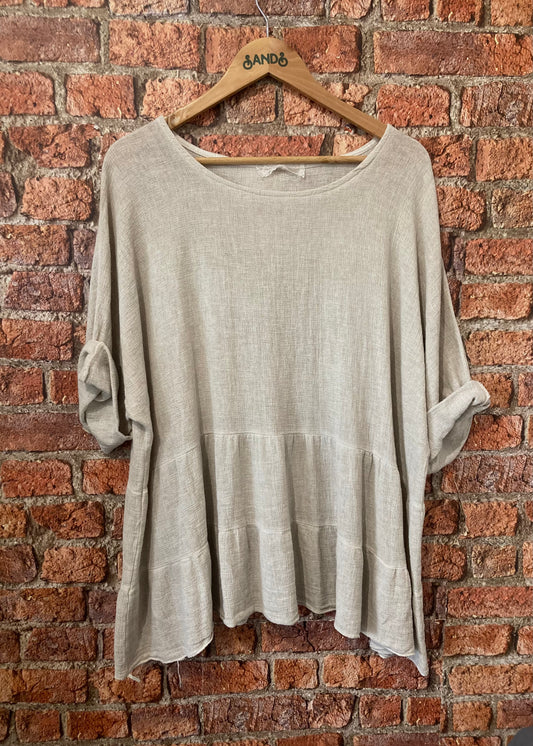 Sands - Washed Linen Tiered Top / Mocha