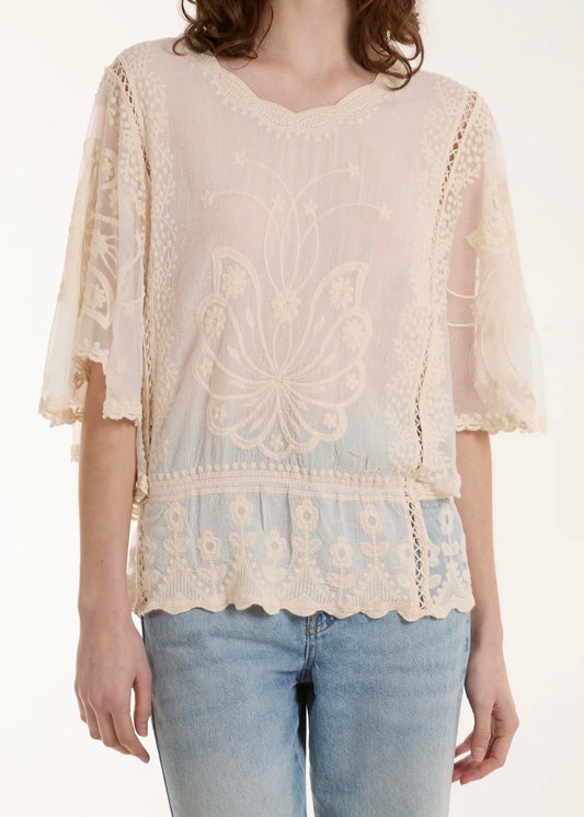 Sands - Stonewashed Lace Top / Ivory