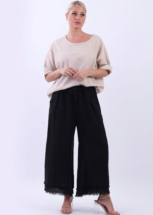 Sands - Linen Trousers with Raw Edge / Black