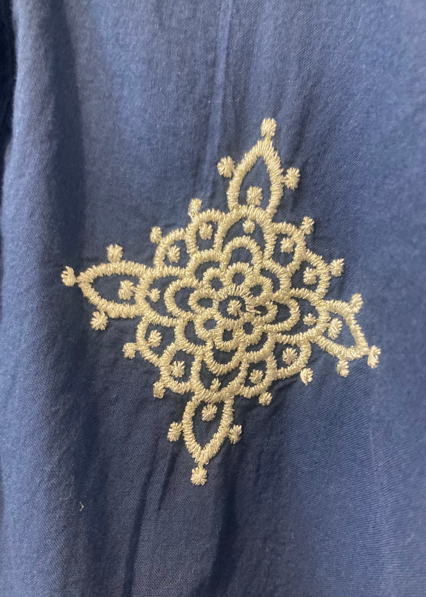 Sands - Cotton Shirt with Gold Embroidery / Navy