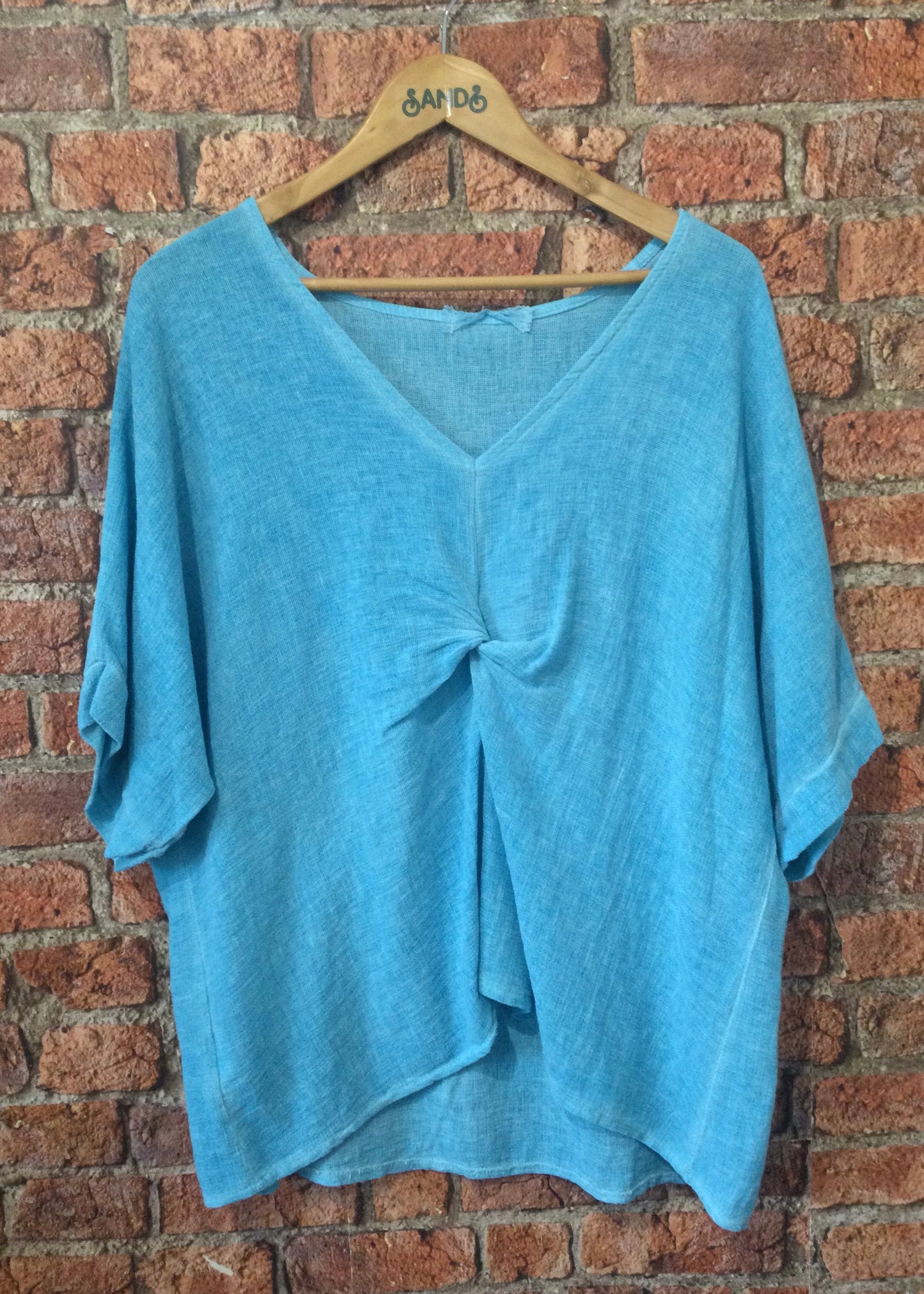 Sands - Washed Linen Ruched Top / Turquoise