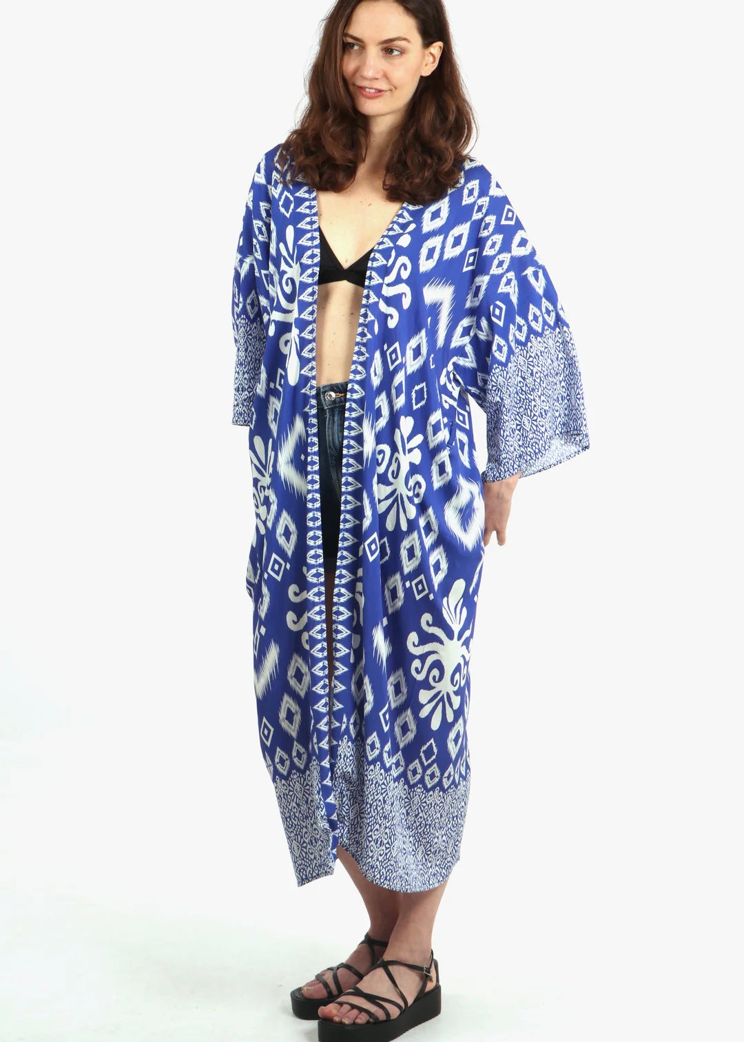 Sands - Long Kimono / Ikat Blue