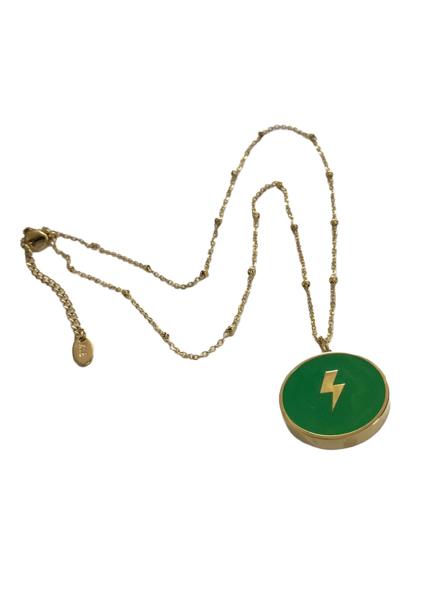 Green Gold Circular Lightning Bolt Pendant Necklace
