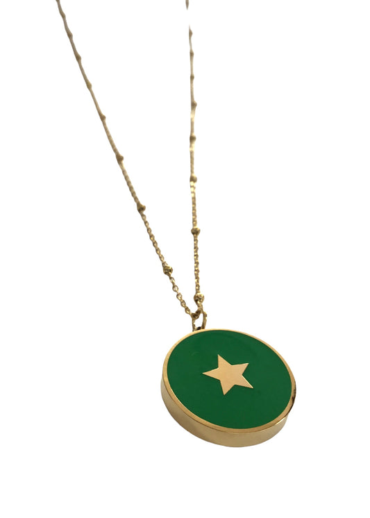 Green Gold Circular Star Pendant Necklace