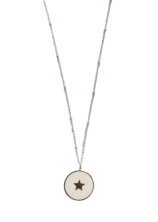White Silver Circular Star Pendant Necklace