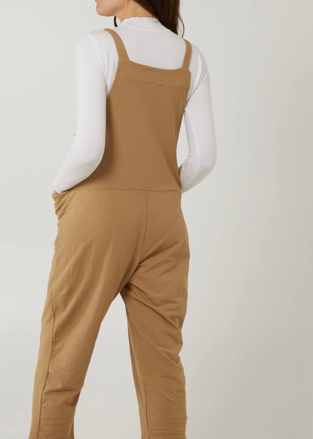 Plain jersey dungarees with tie straps in mustard
