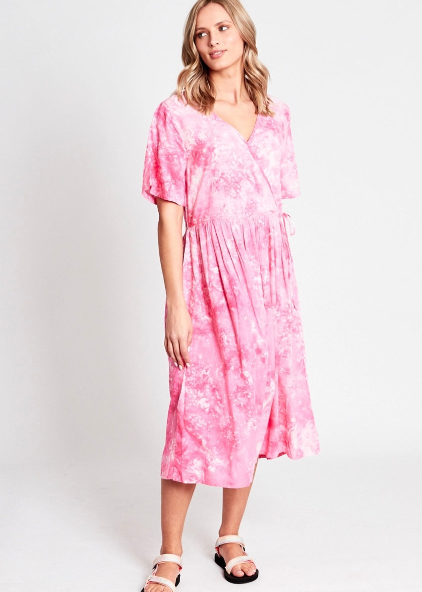 Native Youth Extreme Oversized Dress With Wrap Front And Self Tie In Bright Tie Dye