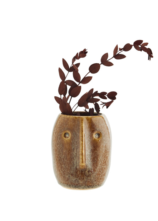 Madam Stoltz Flower pot with face imprint - Brown
