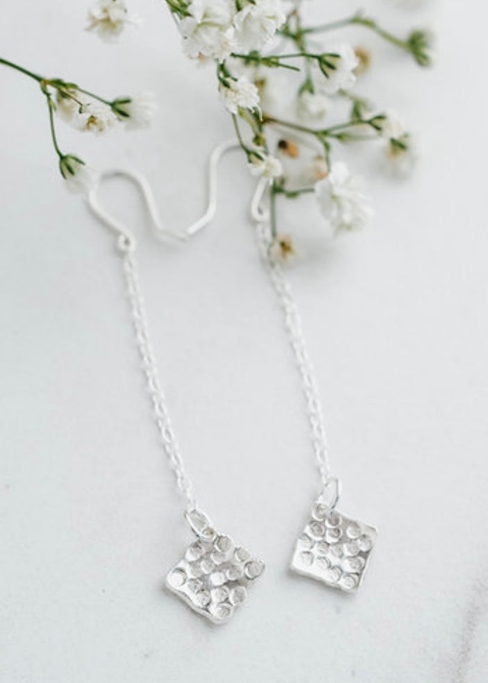Silver Fox Sterling Silver Chain and Square Detail Dangly Earrings