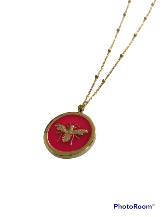 Pink Gold Circular Bee Pendant Necklace