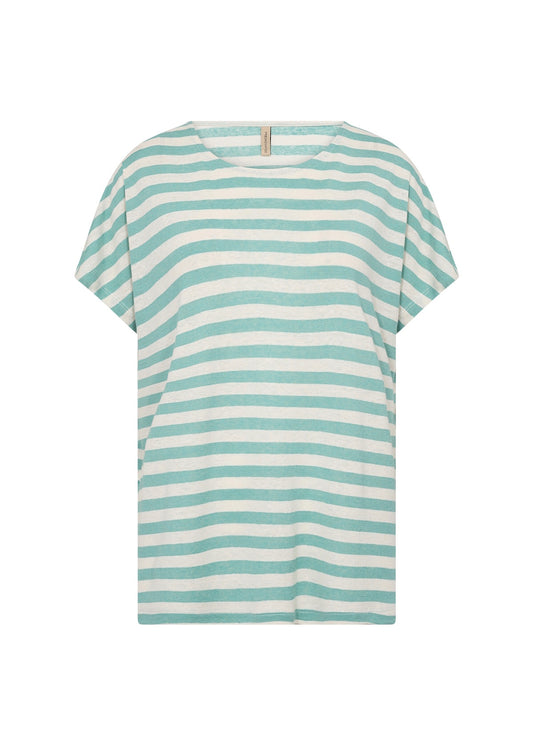 Soyaconcept - Esme Linen T-Shirt / Ecru & Turquoise