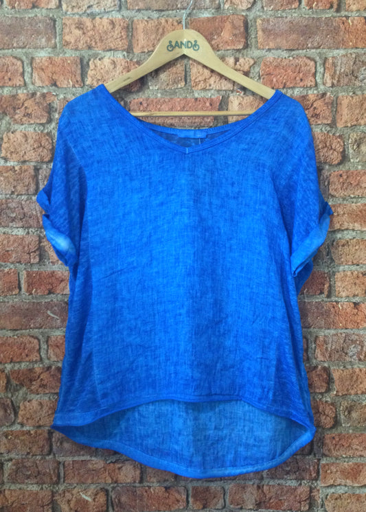 Sands - Linen T-Shirt with Jersey Back / Royal Blue