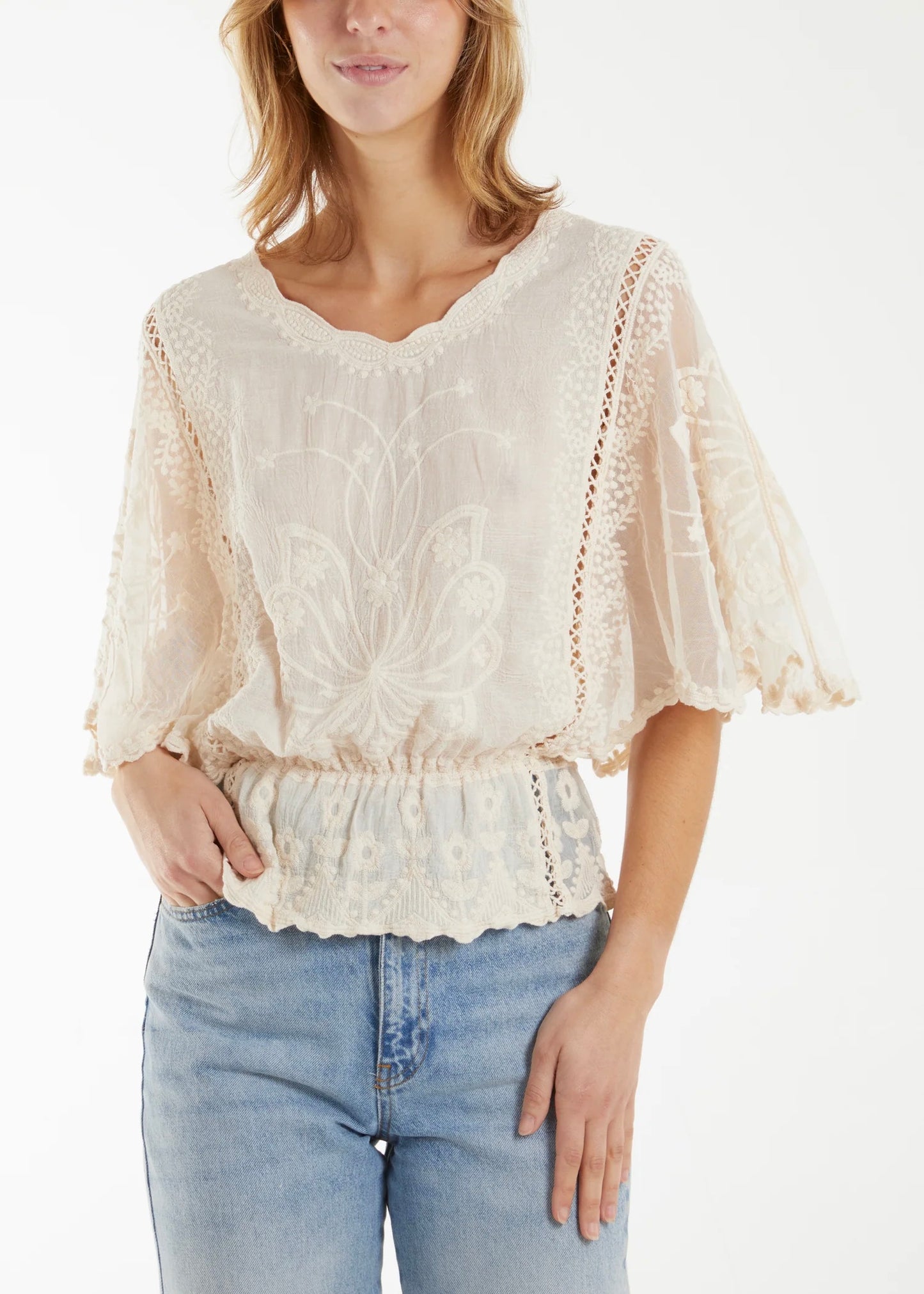Sands - Butterfly Lace Top / Stone