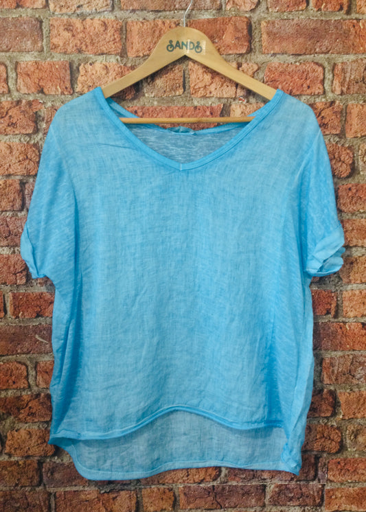 Sands - Linen T-Shirt with Jersey Back / Turquoise