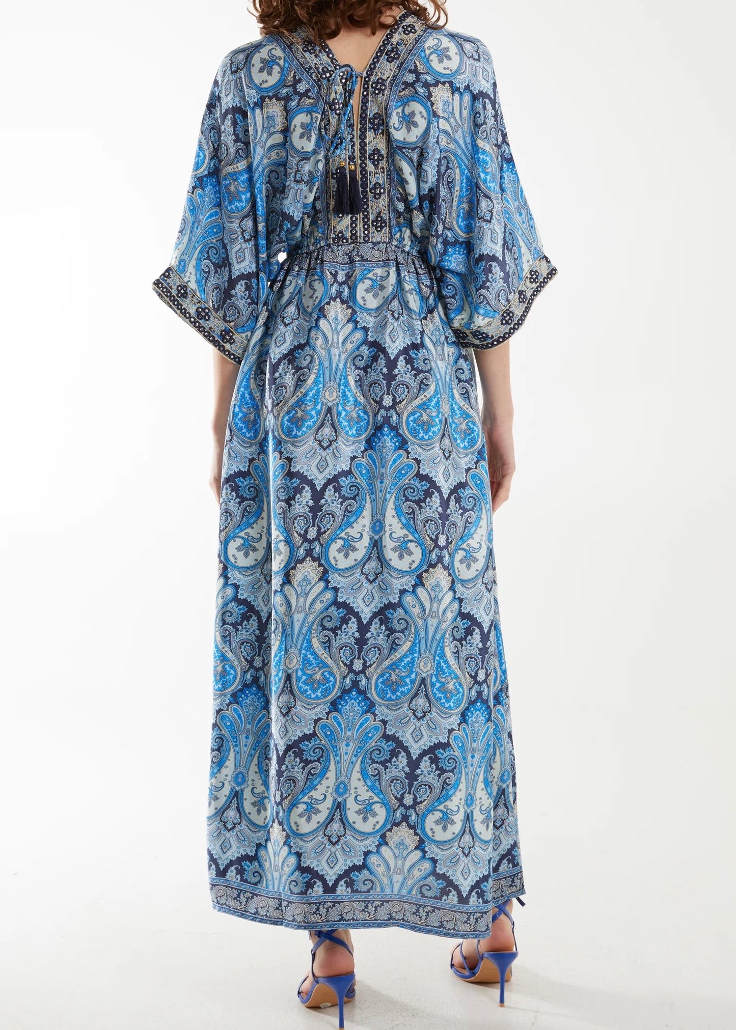 Sands - Embellished Paisley Silk Maxi Dress / Navy