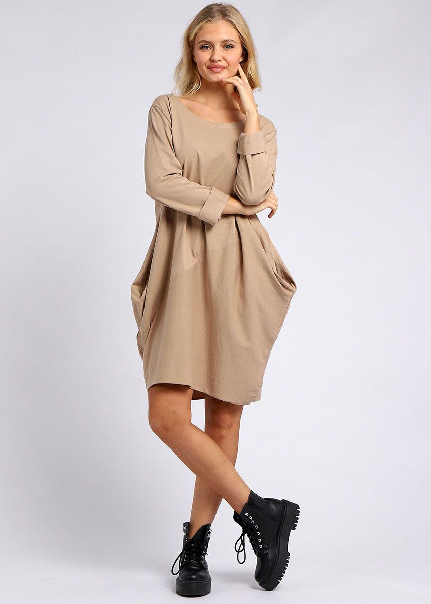 Sands - Lagenlook Cotton Dress / Camel