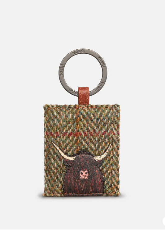 Yoshi Leather - Highland Cow Keyring / Tweed
