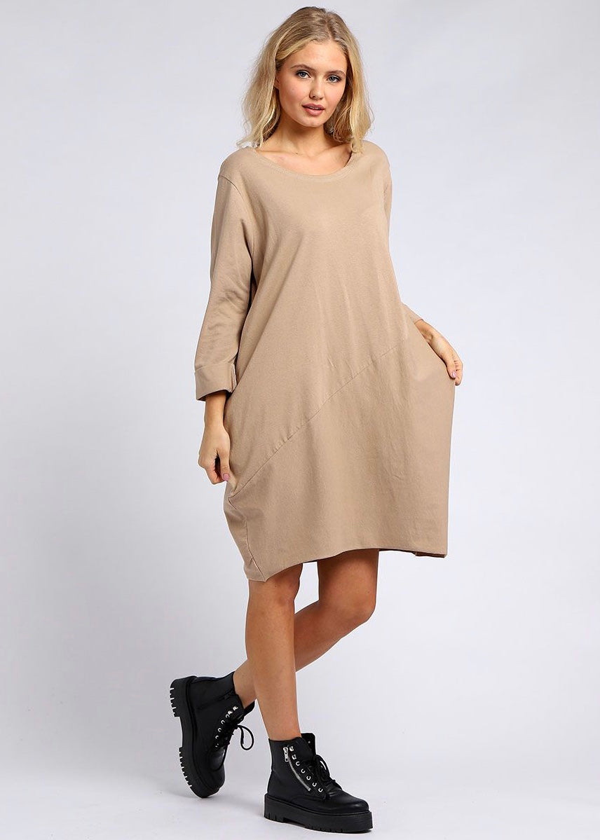 Sands - Lagenlook Cotton Dress / Camel