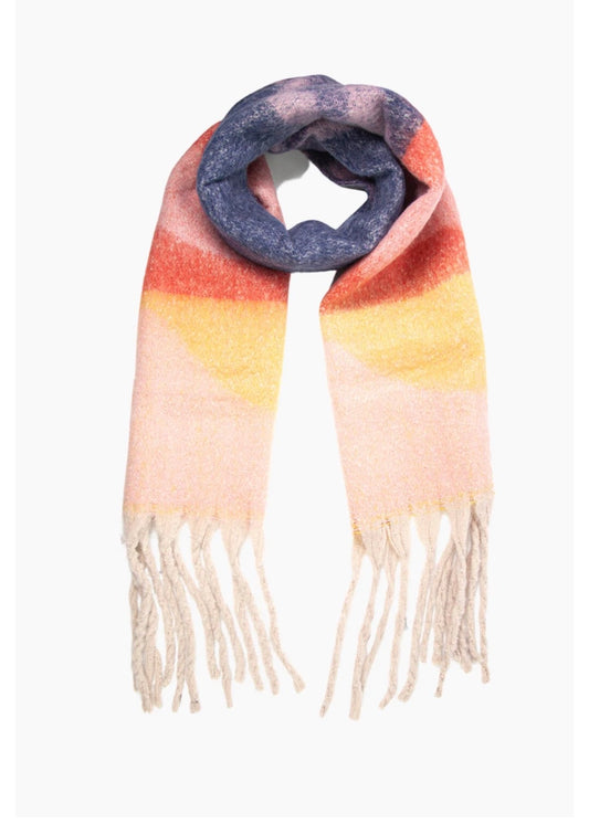 Sands - Large Colour Block Wave Scarf / Red/Navy Blue