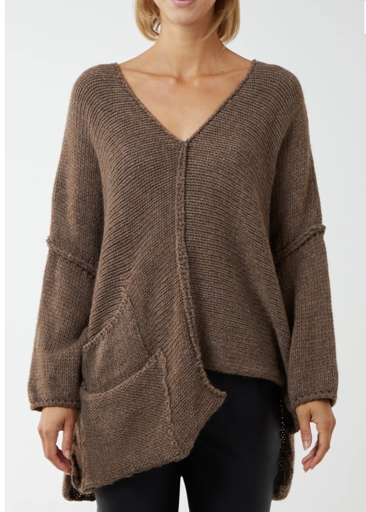 Sands - Asymmetric Exposed Seams Knit / Chocolate