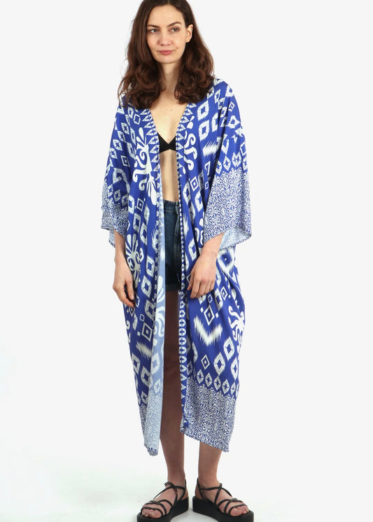 Sands - Long Kimono / Ikat Blue