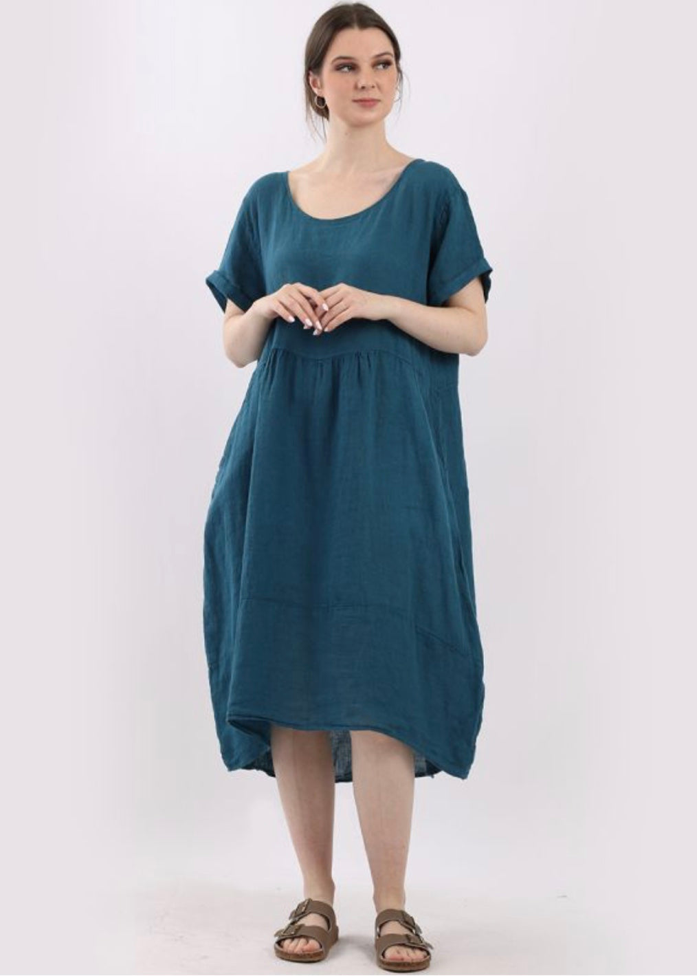 Sands - Lagenlook Linen Dress / Teal