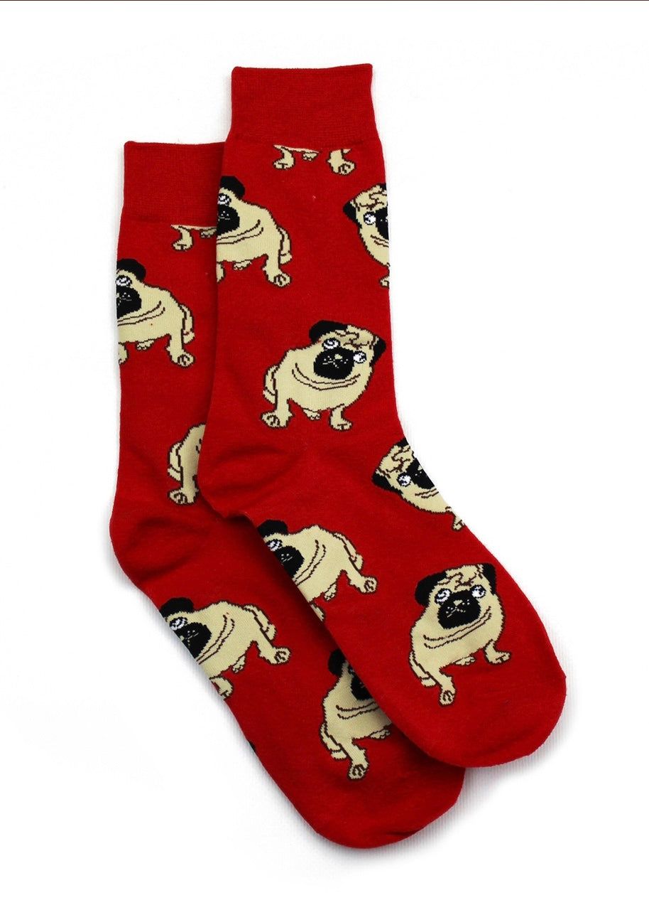 *Lucky Pair - Cotton Socks / Pugs Red
