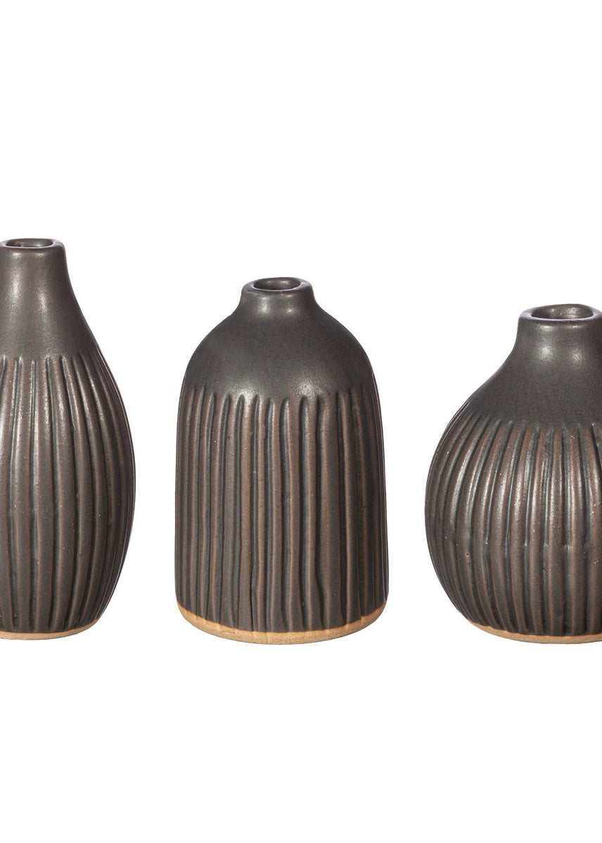 Sass and Belle  Grooved Bud Vases - charcoal