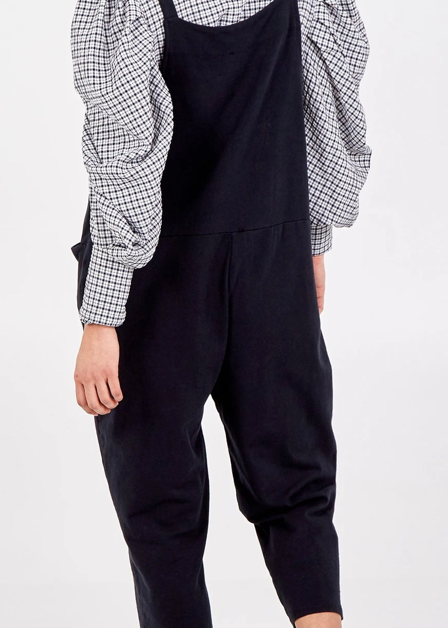Plain jersey dungarees with tie straps in black