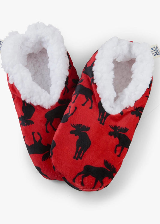Moose on Red Women's Warm and Cozy Slippers