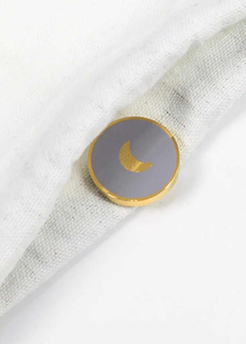 Grey Gold Circular Crescent Moon Pendant Necklace