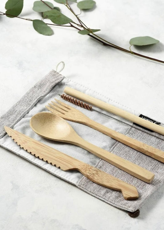 Jungle Culture Bamboo Cutlery Set / Wooden Utensils | Ash (Light Grey)