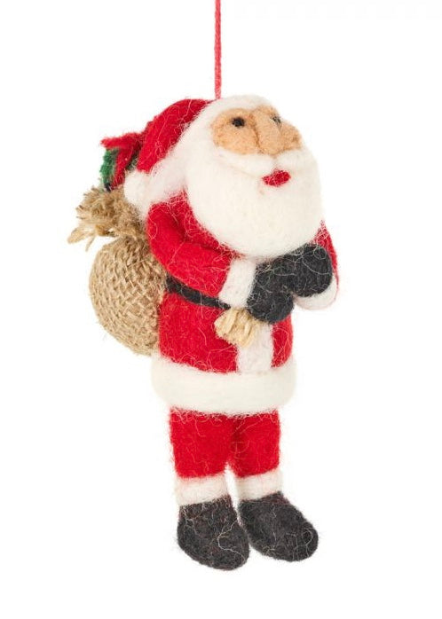 traditional handfelted santa with hessain sack 