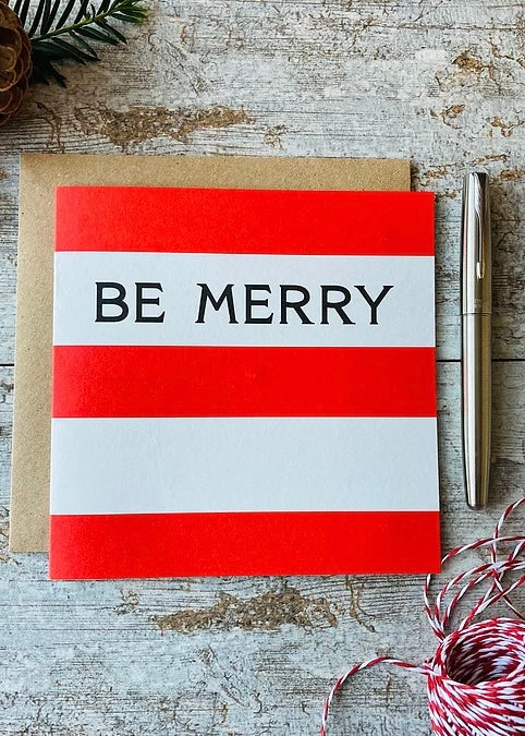 Corniche Be Merry Card in red and white stripe