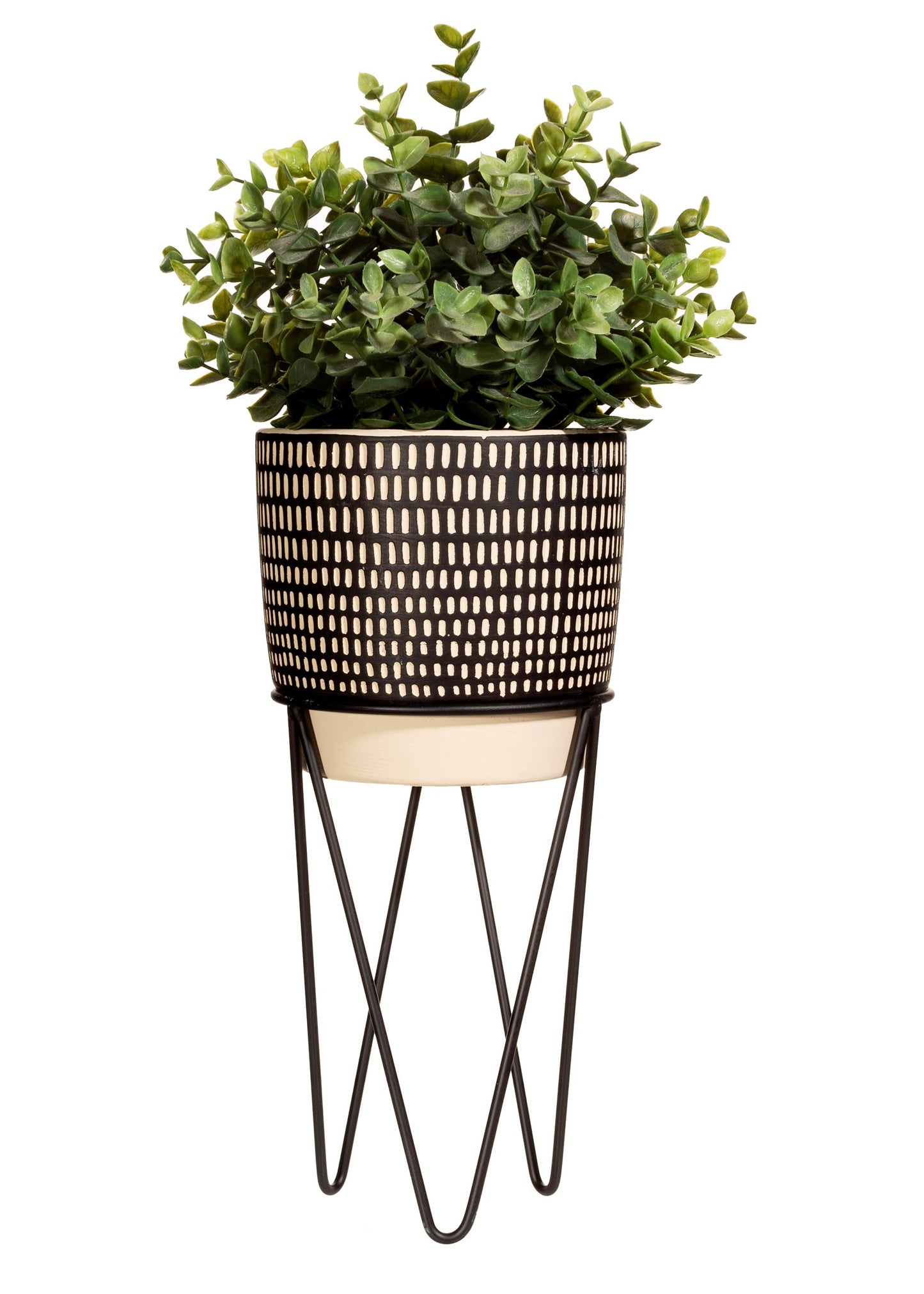 *Sass & Belle Black Dash Cement Planter with Wire Stand