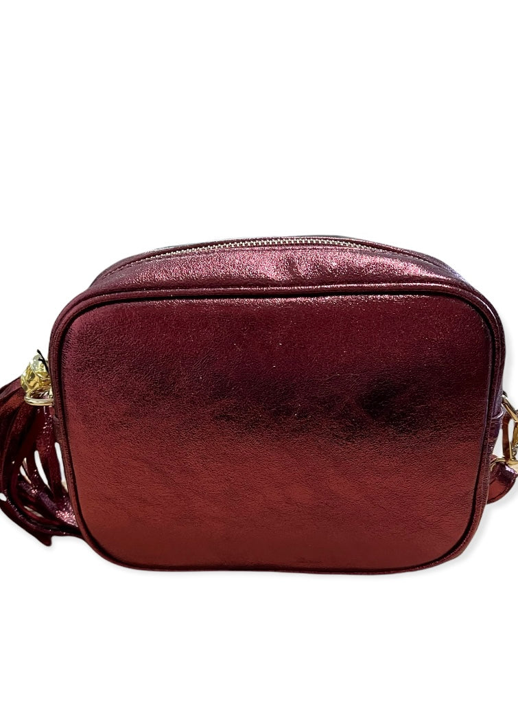 Italian Leather Camera Bag / Metallic Red