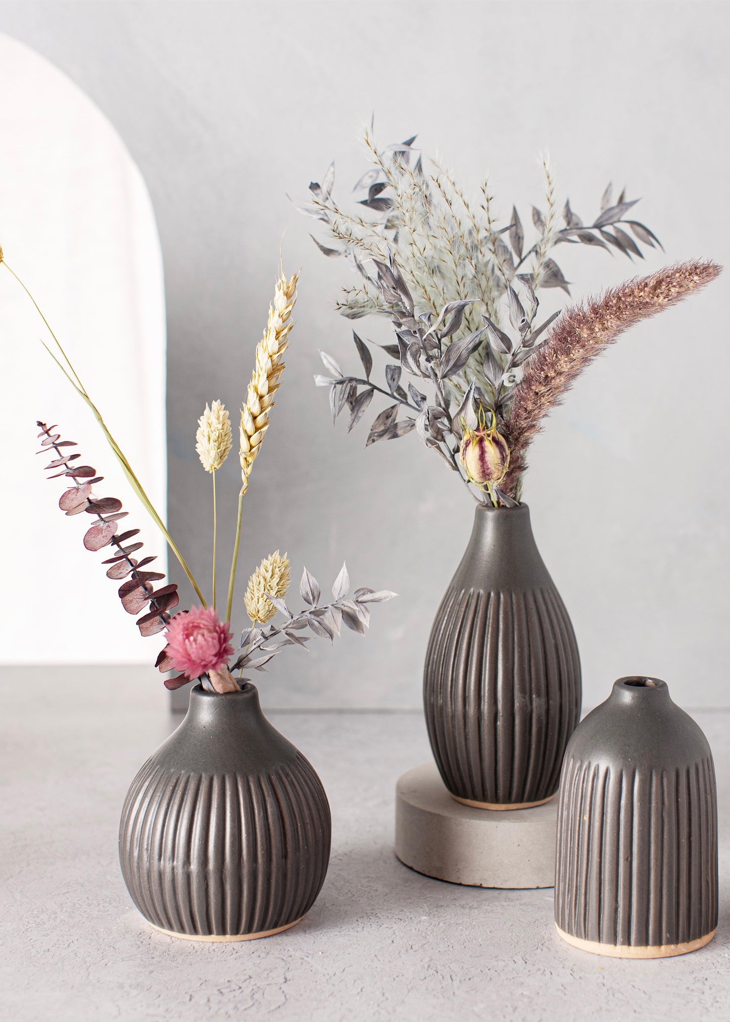 Sass and Belle  Grooved Bud Vases - charcoal