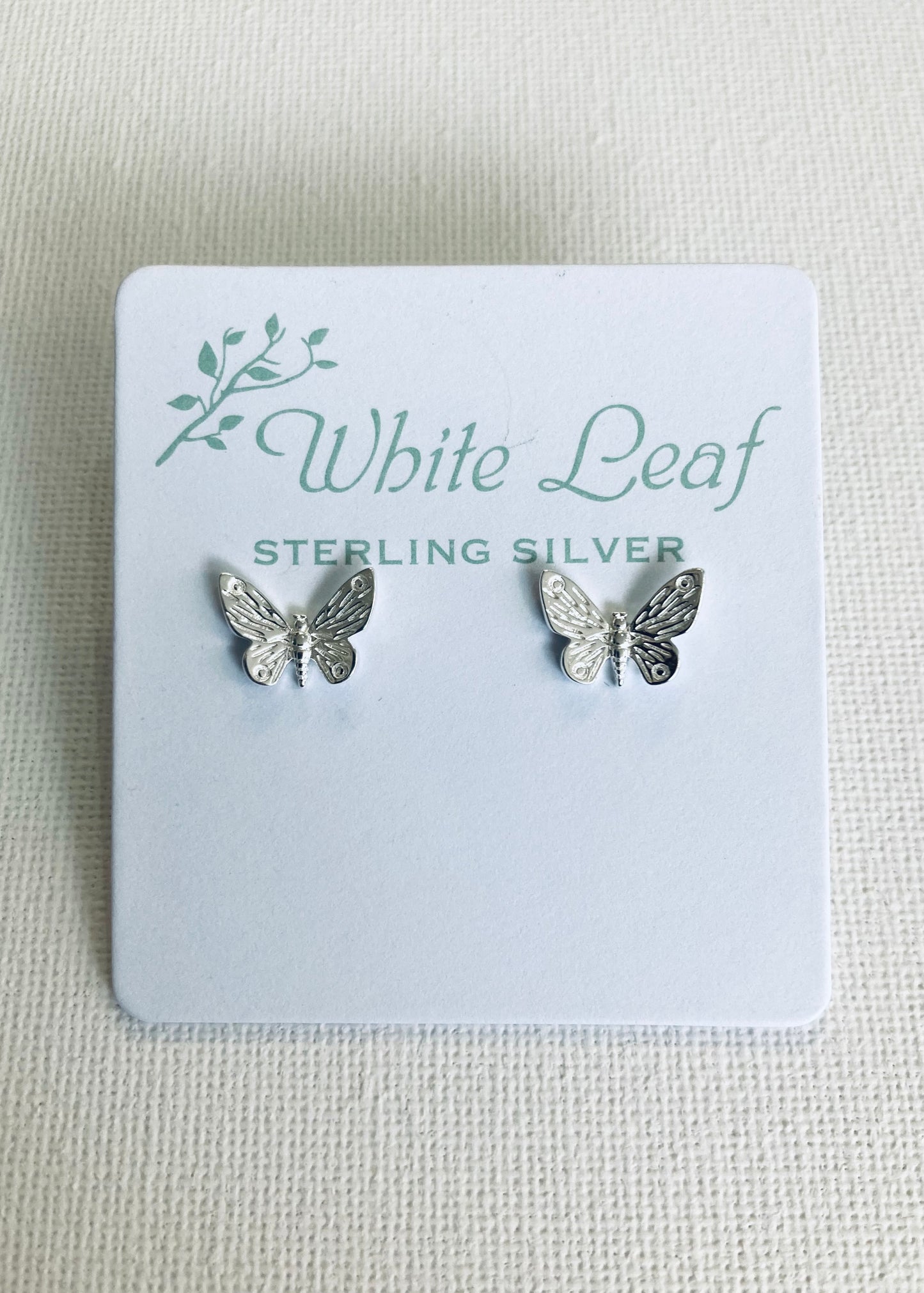 White Leaf - Etched Butterfly Sterling Silver Earrings*