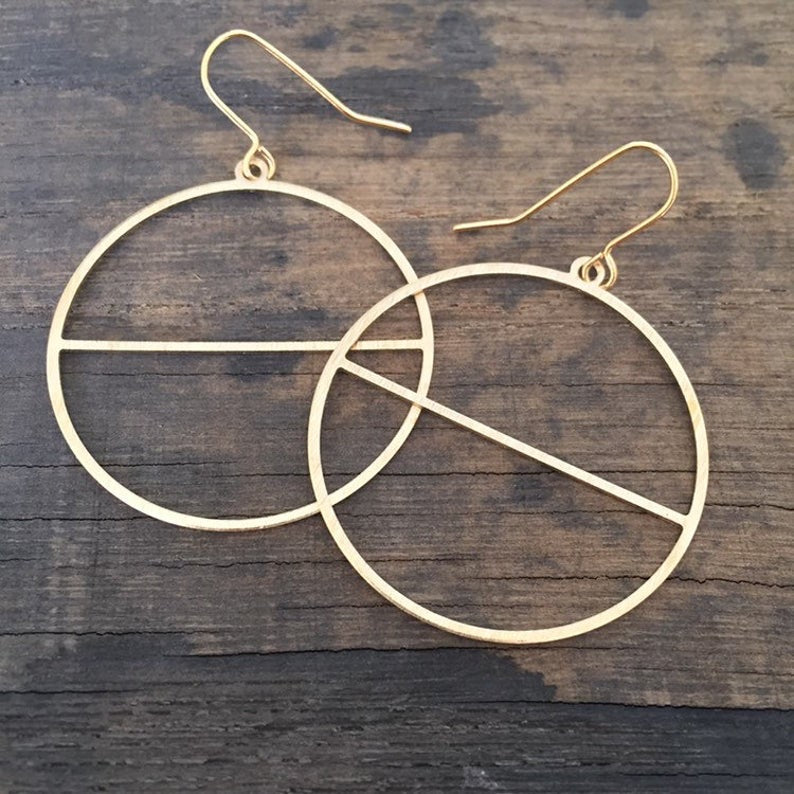 Stuff Made From Things Raw Brass & Silver  Hoops with Line Earrings - Sands Boutique clothing and gifts