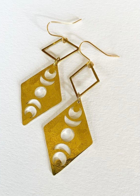 Stuff Made From Things - Long Diamond with Moons in Golden Brass