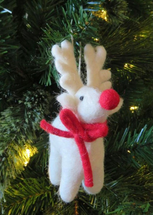*Handmade Felt Biodegradable Christmas White Rudolph Hanging Decoration
