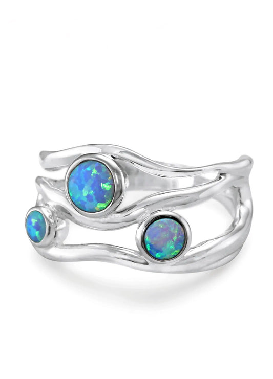 Banyan Silver Three Opal Gemstone Silver Ring*