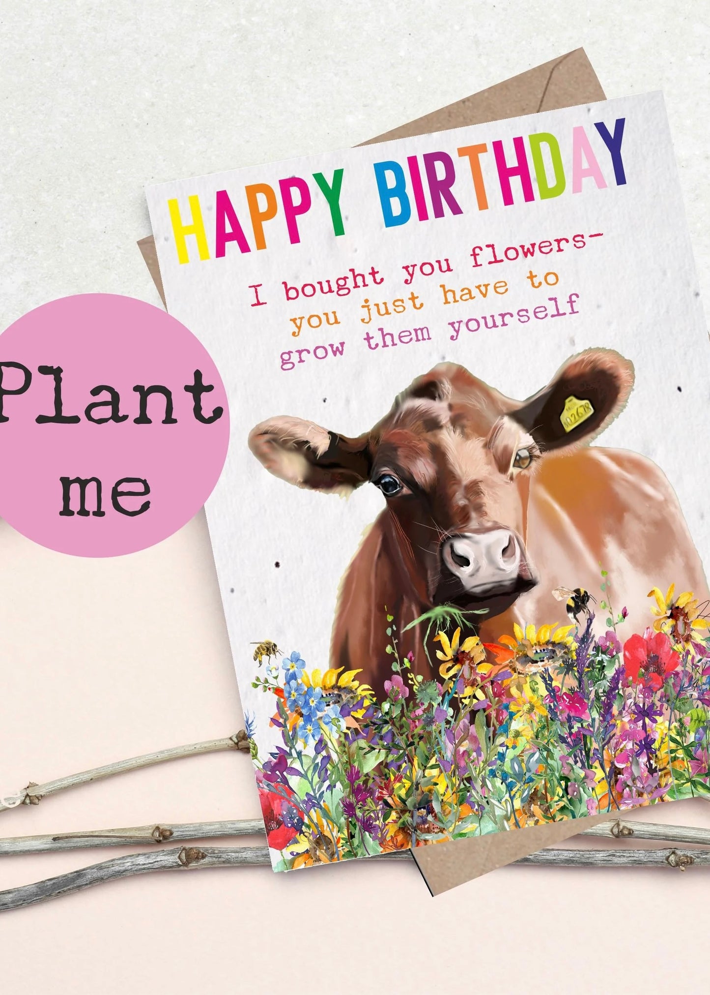 Emma Metcalf Plantable Wildflower Jersey Cow Birthday Card