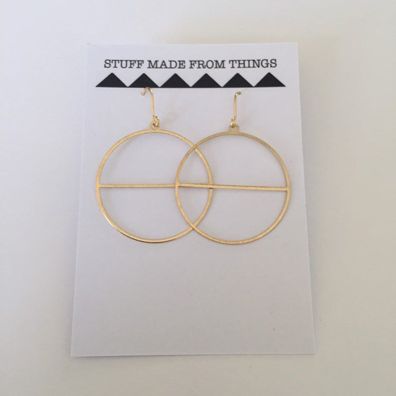 Stuff Made From Things Raw Brass & Silver  Hoops with Line Earrings - Sands Boutique clothing and gifts