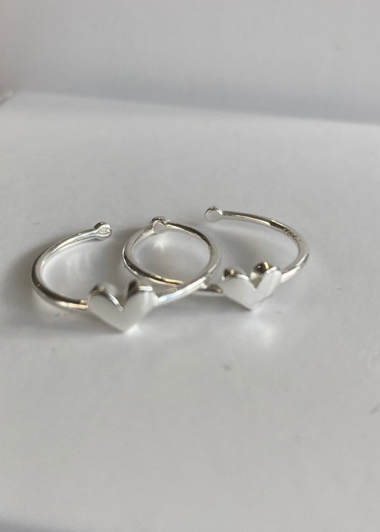 White Leaf - Sterling Silver Heart Adjustable Ring*