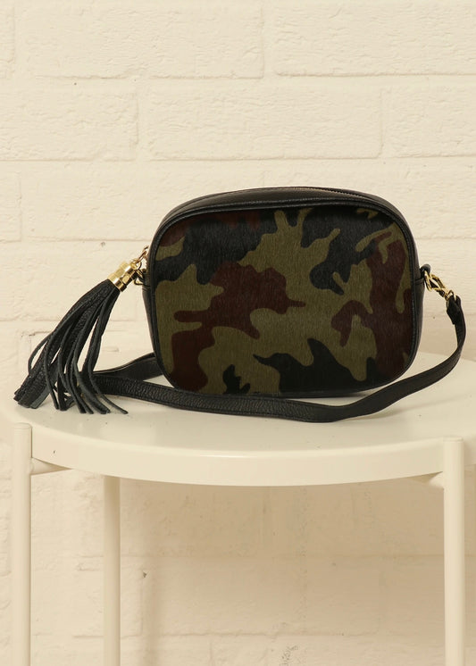 Italian Leather Camera Bag / Khaki Camouflage