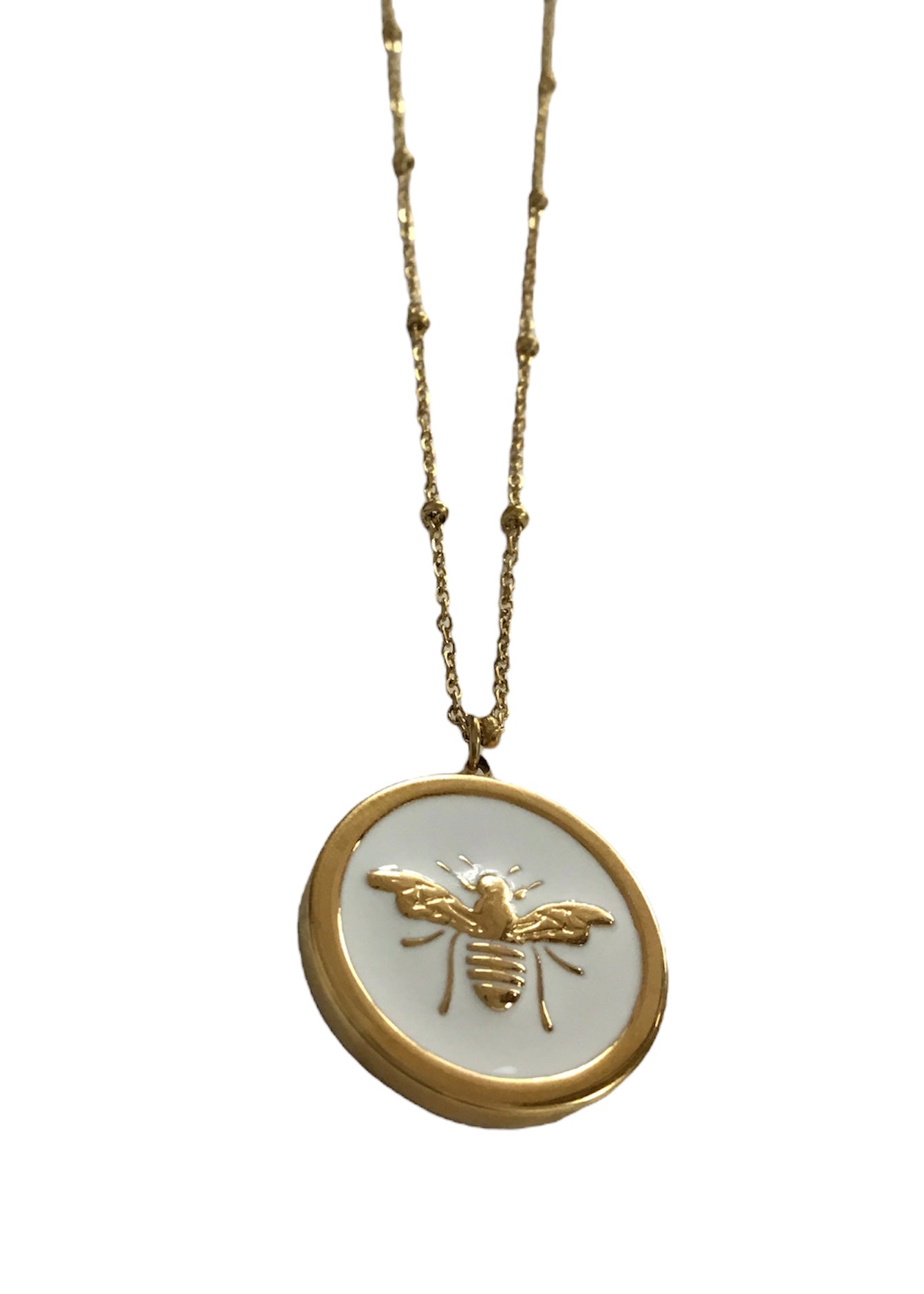 White Gold Circular Bee Pendant Necklace