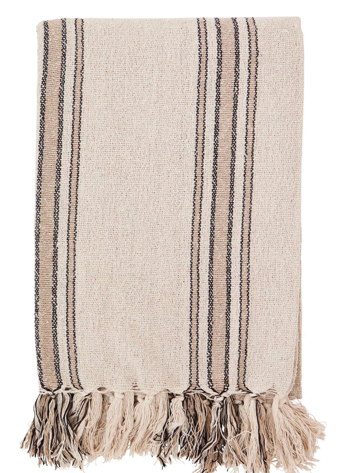 Madam Stoltz Recycled Striped Woven Fringed Throw